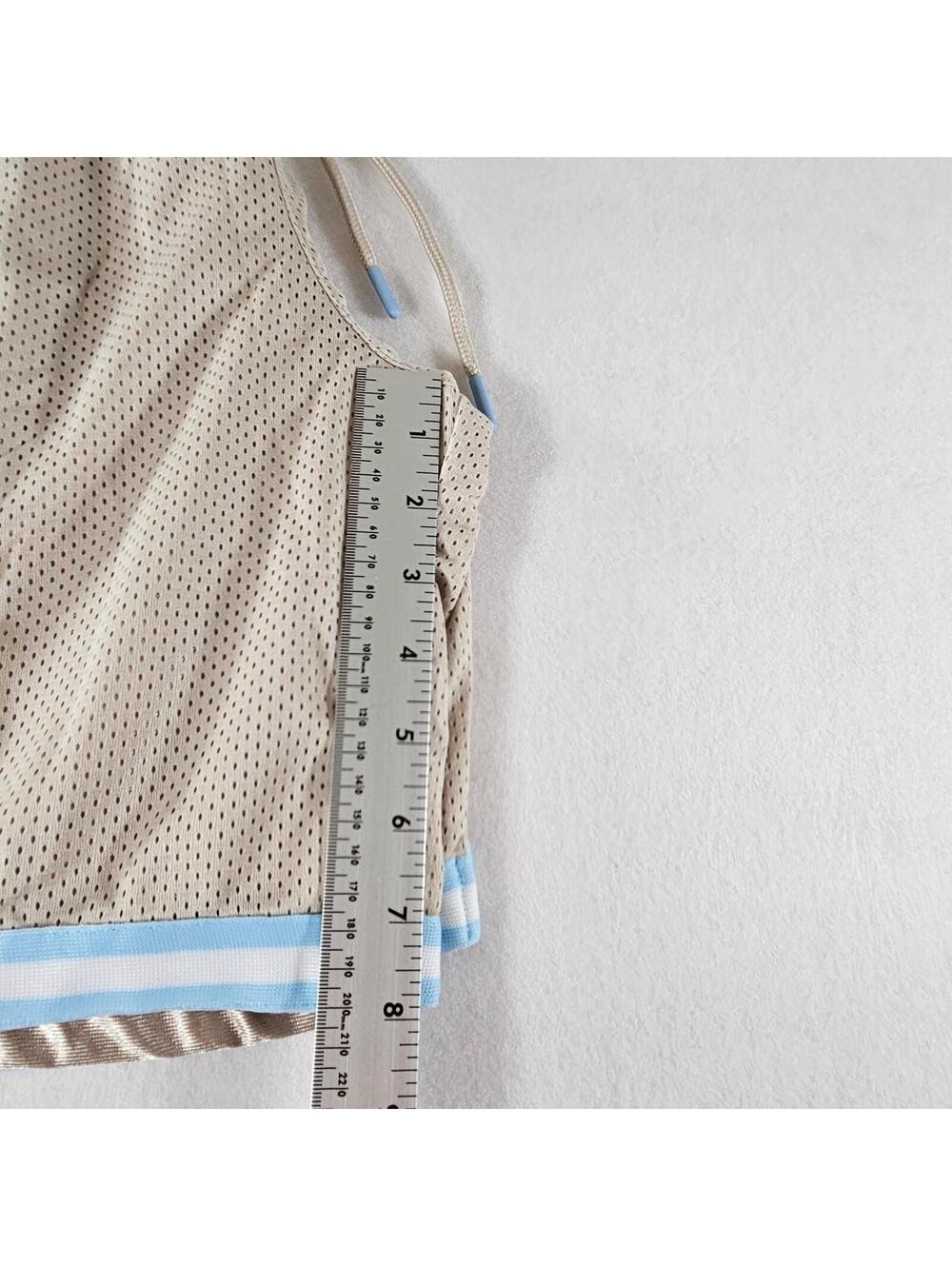 NBA Basketball Shorts Mens Small Beige Mesh Blue Trim Athletic Drawstring - Picture 9 of 10